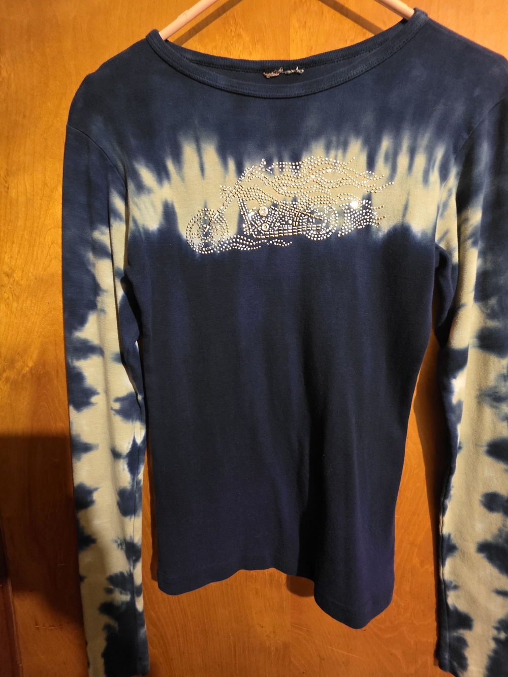 Harley-Davidson Navy and Cream Tie-Dye Long Sleeve Tee